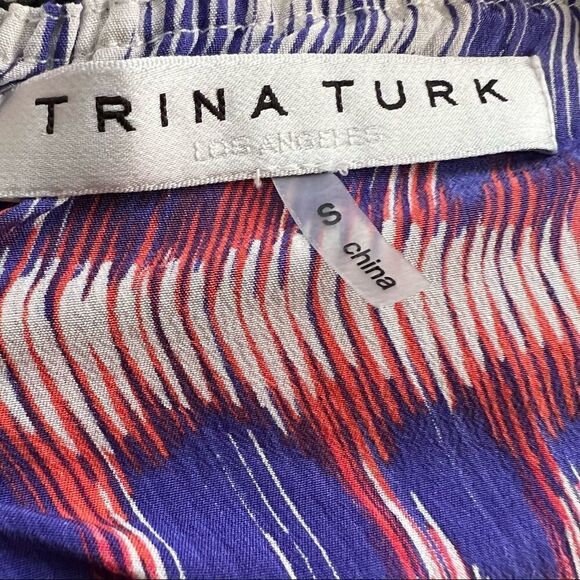 Trina Turk Silk Off the Shoulder Top Boho Print Size Small - Picture 5 of 6